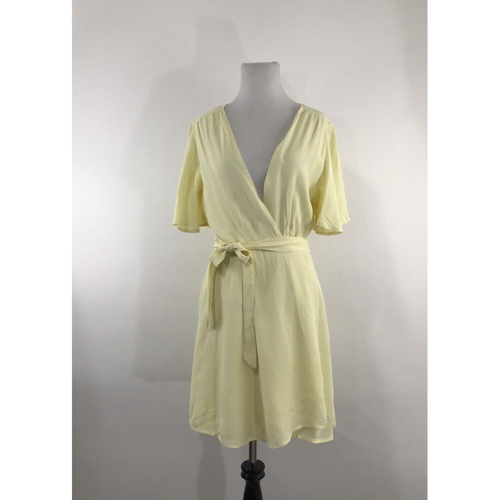 Privacy Please Short‎ Yellow Wrap Dress Ruffle Flutter Sleeve S $168